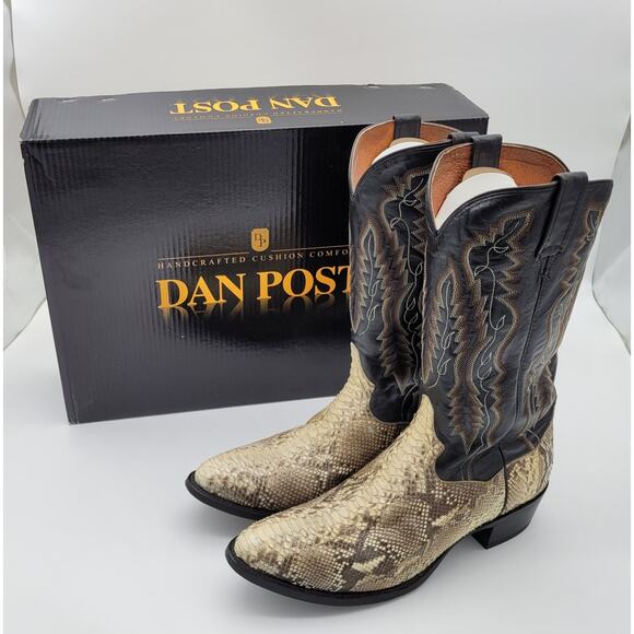 Dan Post Boots Mens Size 11 D Tan Black Western Cowboy Python Snakeskin DP3036 - Picture 1 of 16